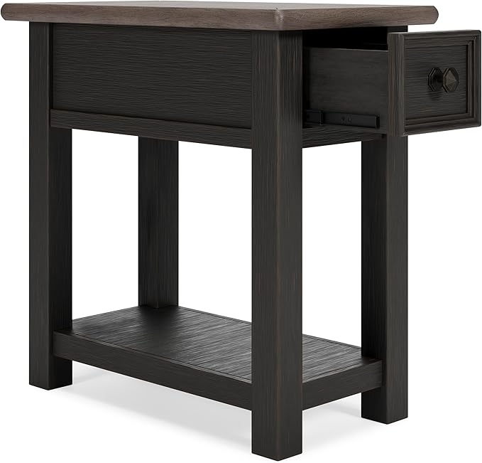 Signature Design by Ashley Tyler Creek Chair Side End Table, Plank-styled Top, Smooth-gliding Drawer, Wood, 14.13" W x 24.13" D x 24.13" H, Light Brown & Whitewash