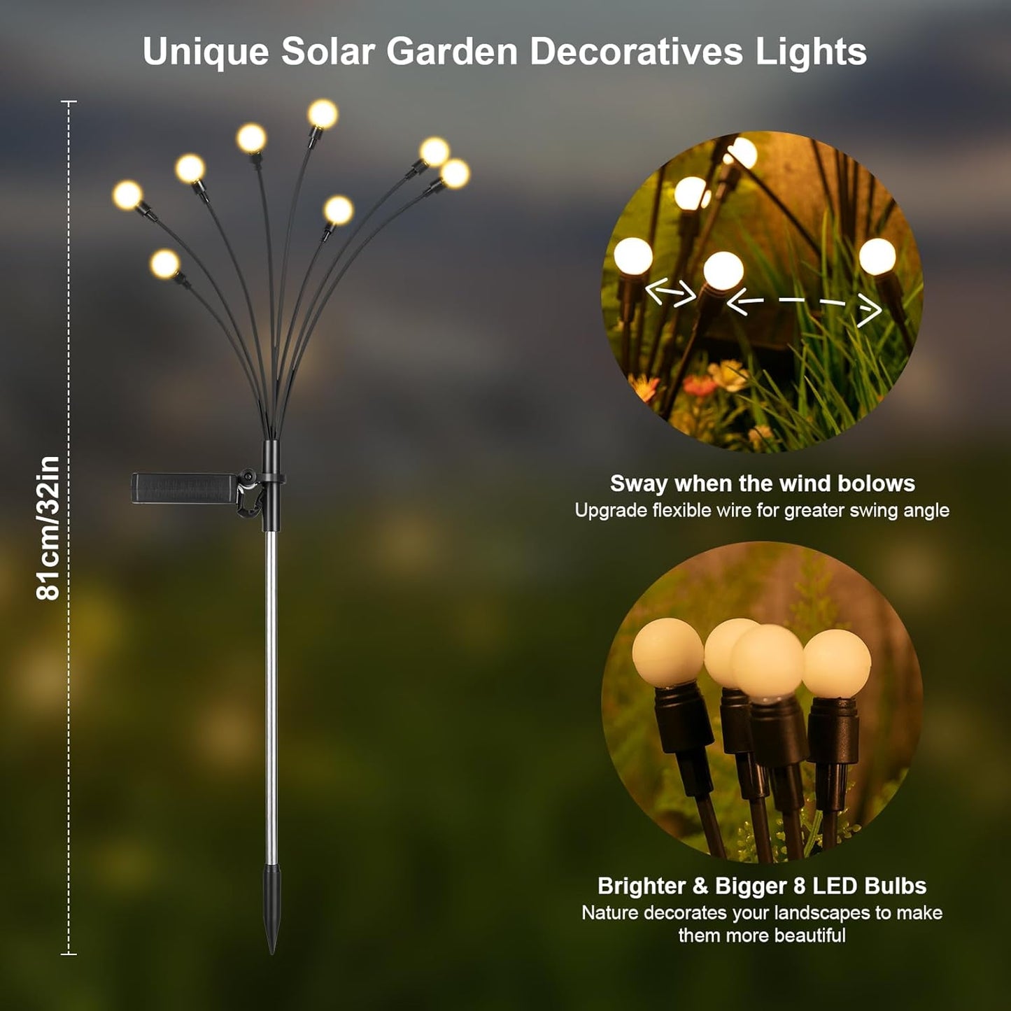ASMAD Solar Lights Outdoor(6-Pack, 48 LEDs), Solar Garden Lights, Outdoor Decorations, Firefly Light for Patio Decor, Big Bulb, Unique Gifts for Women, Gifts for Grandma