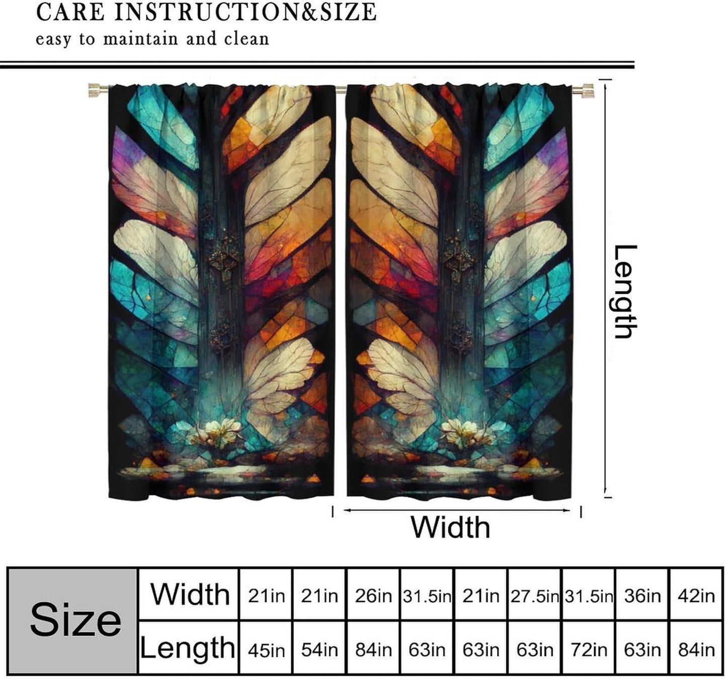 Stained Glass Curtains,Vintage Magical Colorful Abstract Art Home Decor Drapes for Bedroom Living Room Kitchen Window Treatment 2 Panels Set Total Size 42" W X 45" L Inch