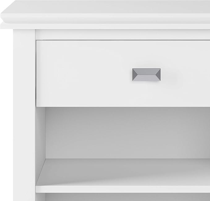 SIMPLIHOME Artisan Bedside Table - 24 inch Wide Solid Wood Nightstand Table in White, Contemporary Bedroom Side or End Table with 1 Drawer, Open Shelf Storage and Bronze Knobs