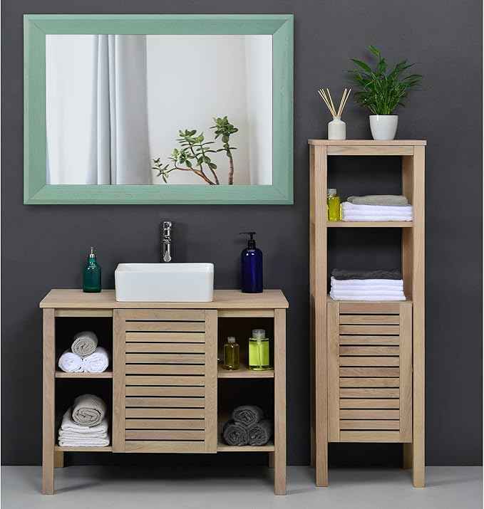AAZZKANG Wood Framed Mirror Rectangle Modern Farmhouse Wall Mirrors Decor Large 26"x18" for Bedroom Living Room Bathroom Green