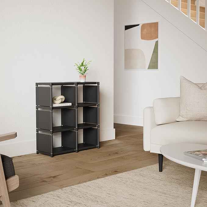 Mavivegue Book Shelf, 6 Cube Storage Organizer, DIY Bookcase, Metal Cube Bookshelf,Tall Book case for Bedroom, Living Room,Office,Closet Storage Organizer, Black Cubicle Storage Rack