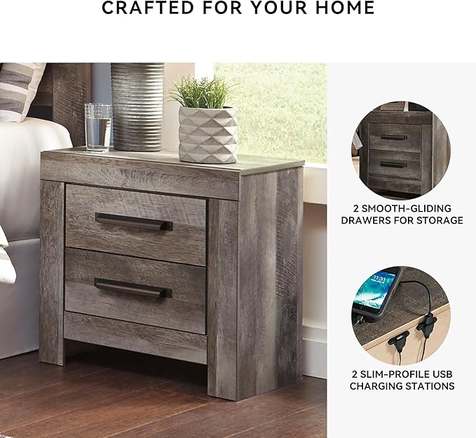 Signature Design by Ashley Wynnlow Rustic 2 Drawer Two Drawer Nightstand, 24.41" Tall, Weathered Gray