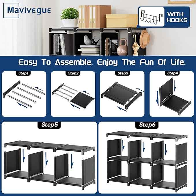 Mavivegue Bookshelf,15 Cube Storage Organizer,Book Shelf Organizer,Tall Bookcase Shelf,Book Cases/Shelves,Black Cube Shelf,Cubbies Closet Storage Shelves for Bedroom,Living Room,Home,Office