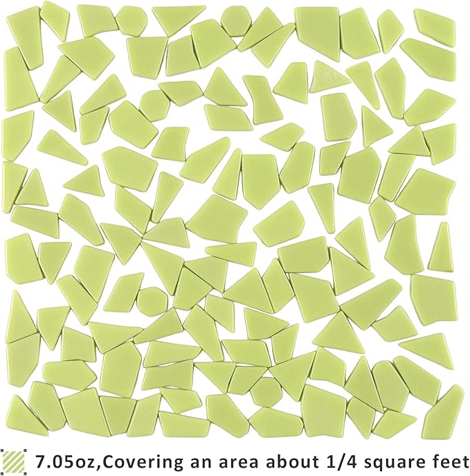 Youway Style Lemon Green Glass Mosaic Tiles for Crafts Bulk,200g Broken Glass Pieces for DIY Spring Mosaic Art Kit Decor,Garden Mosaic Supplies