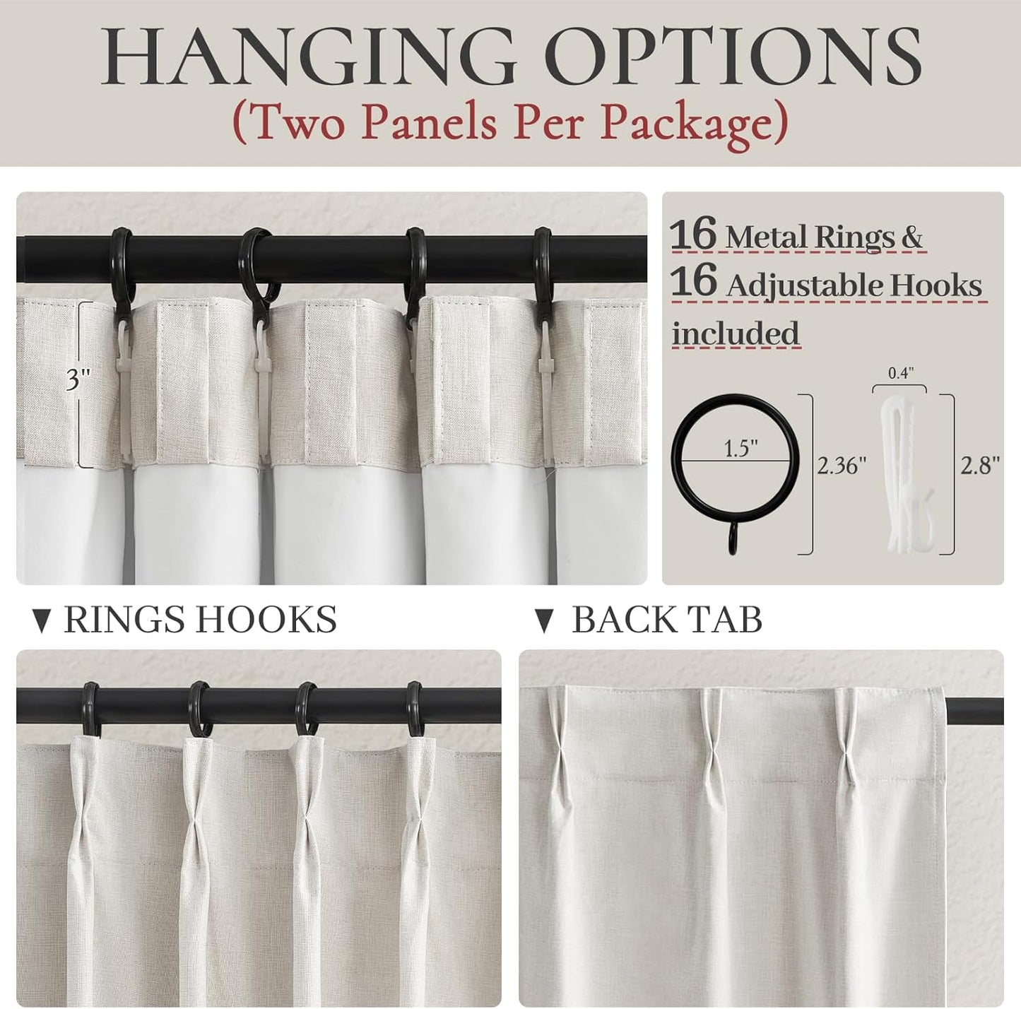 Unique 78 Inch Pinch Pleated Curtains Blackout for Bedroom 2 Panel Set, Neutral Cream Linen Blend Pleat Memory Trained Drapes Room Darkening Insulated Nursery Curtain Back Tab 40x78 Inches Window Burg