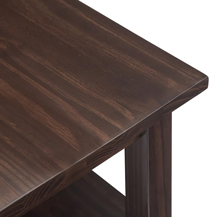 SIMPLIHOME Warm Shaker End Table - 14 inch Wide Solid Wood Narrow Side Table in Tobacco Brown, Transitional Accent Table for Living Room or Bedroom with Drawer, Open Shelf and Square Tapered Legs