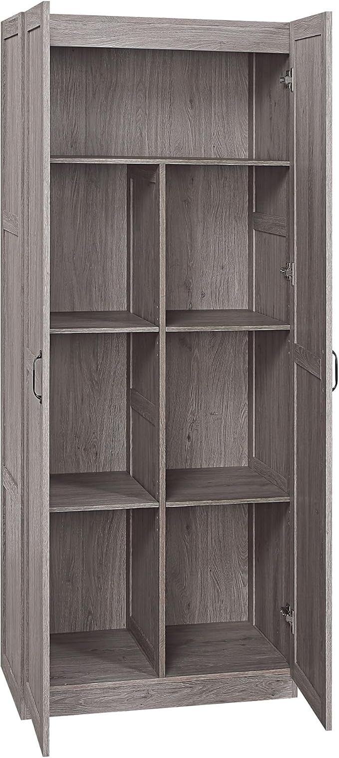 Manhattan Comfort Cornelia Modern Tall Storage Cabinet with Doors and Adjustable Shelves 1.0 - Freestanding Pantry Organizer for Kitchen, Laundry Room, Garage, or Mudroom, Set of 2, Grey