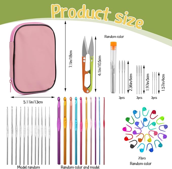 IMZAY 54 Pcs Crochet Hooks Set, 0.6mm-6.5mm Crochet Needles for Yarn Crochet Kits for Beginners, Ergonomic Crochet Hooks with Knitting Accessories, Crochet Supplies, Knitting Needles for Crocheters