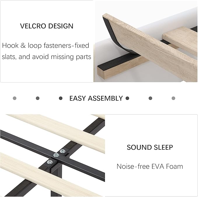 VECELO King Size Bed Frame with Upholstered Headboard, Heavy-Duty Bedframe with Strong Wooden Slats Support, No Boxing Spring Needed, Pure White