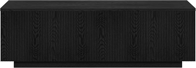 Henn&Hart 48" Fluted Rectangular Low-Profile Coffee Table with Ribbed Sides for Living Room, Family Room, or Office, Black Grain