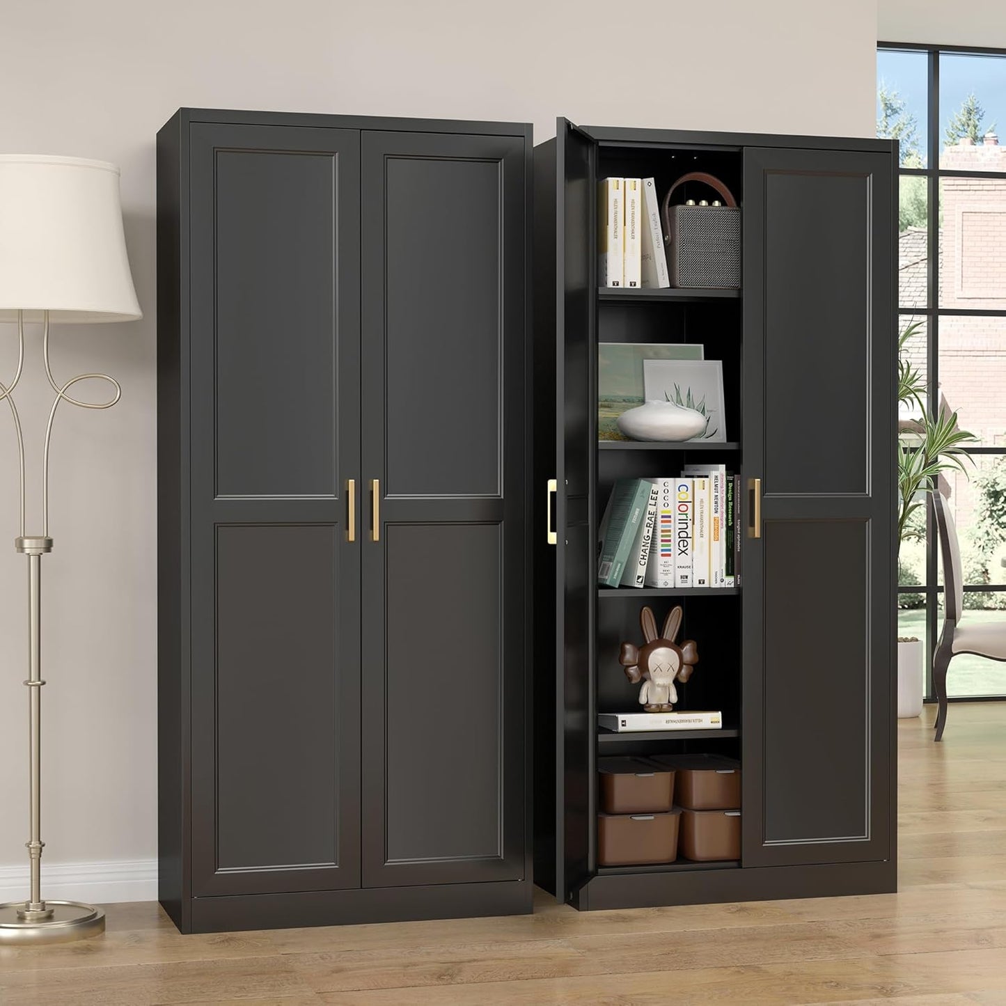 Kitchen Pantry Cabinet,71”Black Metal Pantry Storage Cabinet with Doors and 4 Adjustable Shelves,Kitchen Cabinet with 2 Gold Handles,Tall Cabinet for Livingroom,Pantry, Bathroom - Décor Diaries