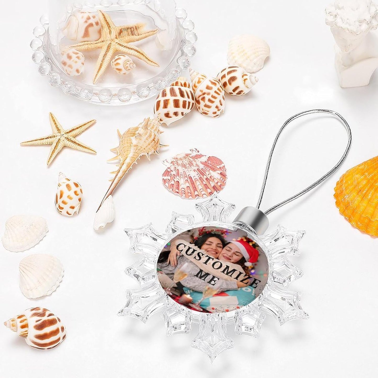 Personalized Christmas Ornaments - Custom Picture & Text Ornaments for Christmas 2024, Baby's 1st Christmas Ornament with Picture for Xmas Tree Custom Gifts for Family, Mom, Dad, Friend (Snow)