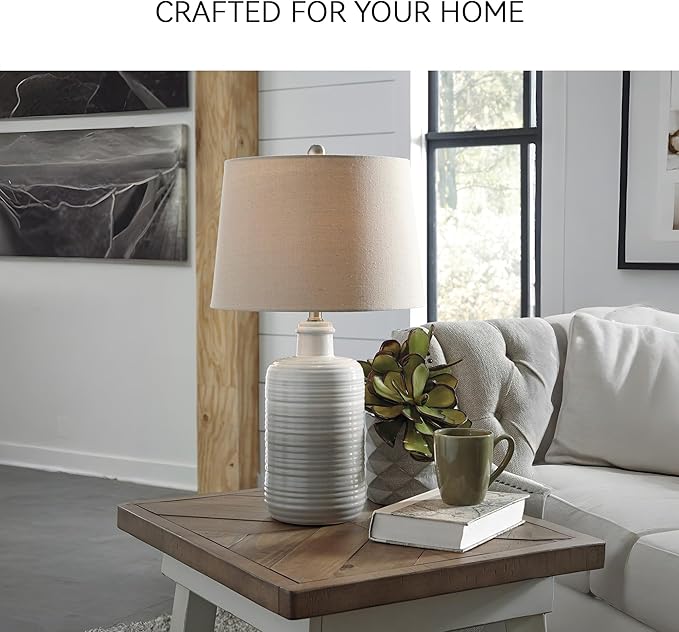 Signature Design by Ashley Marnina 25.5" Neutral Ceramic Table Lamp Set, 2 Count, Taupe