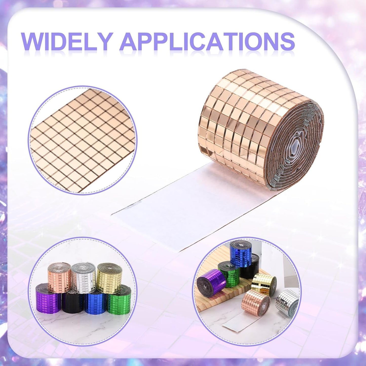 MECCANIXITY Self Adhesive Glass Mirror Mosaic Tiles 3200 Pcs 5 x 5 mm Disco Tiles for Craft Decoration Glass Mirror Disco Ball Rose Gold 2 Pcs