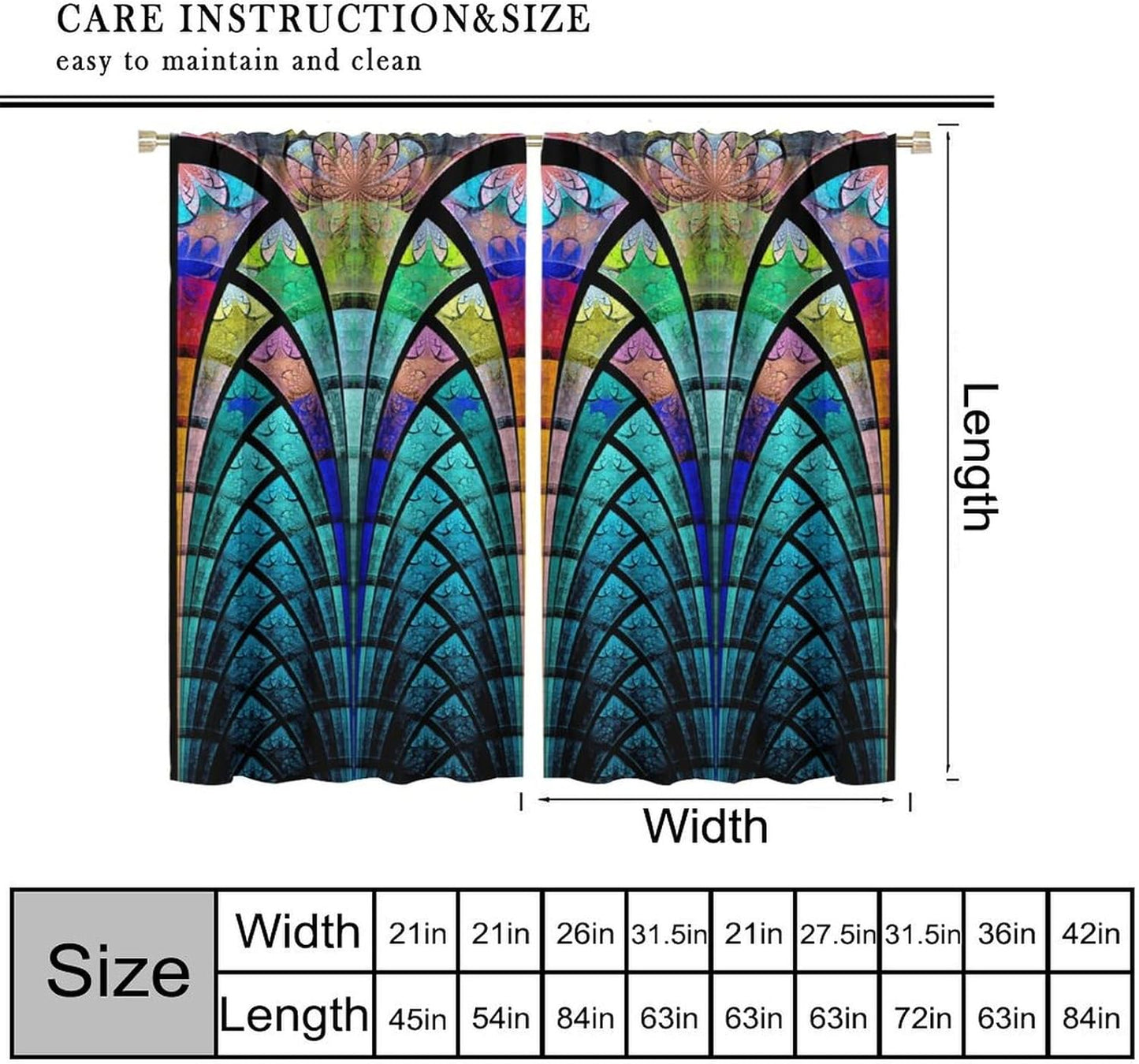 Stained Glass Curtains,Retro Design Style Colorful Abstract Art Home Decor Drapes for Bedroom Living Room Kitchen Window Treatment 2 Panels Set Total Size 84" W X 84" L Inch