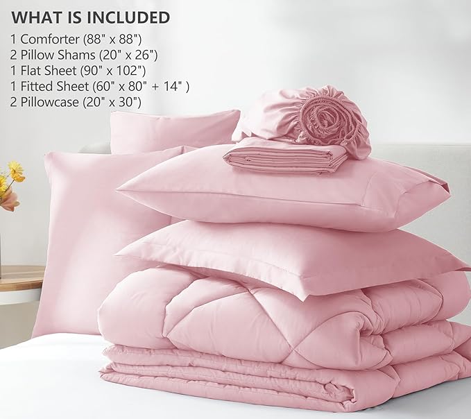 CozyLux Queen Comforter Set Pink - Bed in a Bag Queen Size 7 Pieces, Luxury Soft Bed Set for All Seasons, Bedding Set with Down Alternative Comforter, Sheets, Pillowcases & Shams