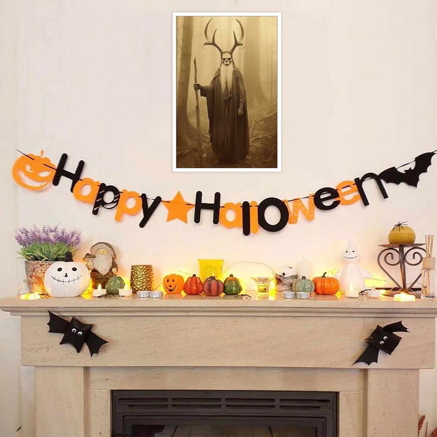 Skeleton Halloween Decor Occult Druid of the Forest Poster Canvas Wall Art Vintage Spooky Print Gothic Room Decor Dark Academia Decorations Bedroom Creepy Skull Picture 12X16inch Unframed