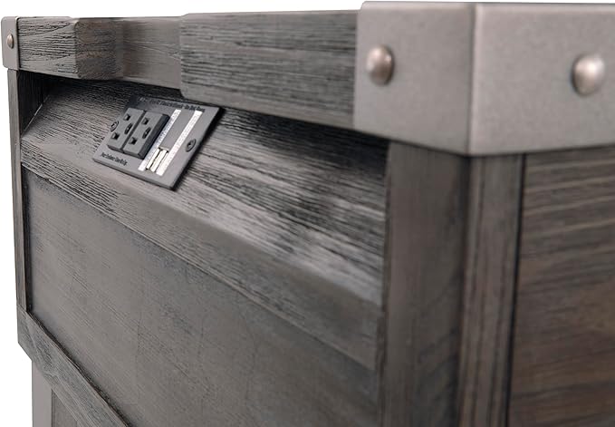 Signature Design by Ashley Todoe Industrial Square End Table with 1 Drawer, 2 Outlets and 2 USB Charging Ports, Dark Gray with Weathered Pine Finish