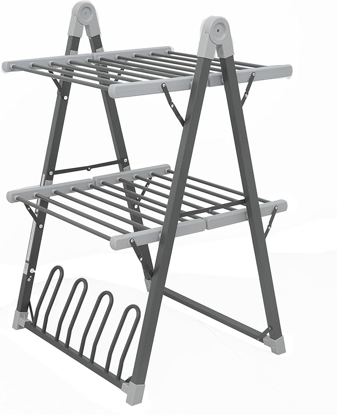 Electric Heated Clothes Drying Rack,Foldable Heated Garment Dryer with Timer Shut-Off Laundry Rack for Clothes Shoes Socks,Aluminum Alloy,Space Gray,Plug & Play,(39.37x25.98x23.82in)