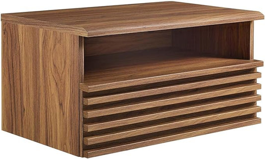 Modway Render Mid-Century Modern, Wall-Mount Nightstand, Walnut