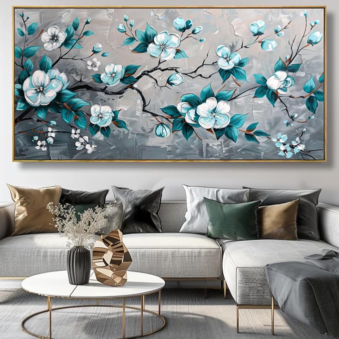 Wall Art Rustic Flowers Wall Decor Nature Wall Art Plum Blossom Canvas Painting for Bedroom Living Room Dining Room Home Office Decor 30"x60" with Framed