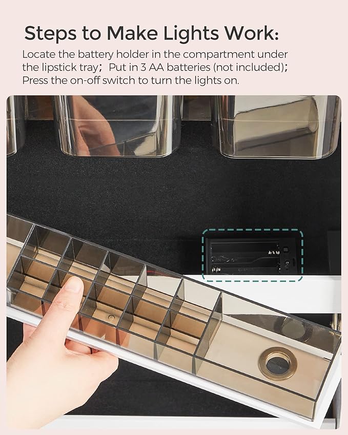 SONGMICS Mirror Jewelry Cabinet Armoire Organizer, Wall or Door Mount Storage Cabinet with Full-Length Frameless Lighted Mirror, Built-in Makeup Mirror, 2 Drawers, Lockable, White UJJC013W01