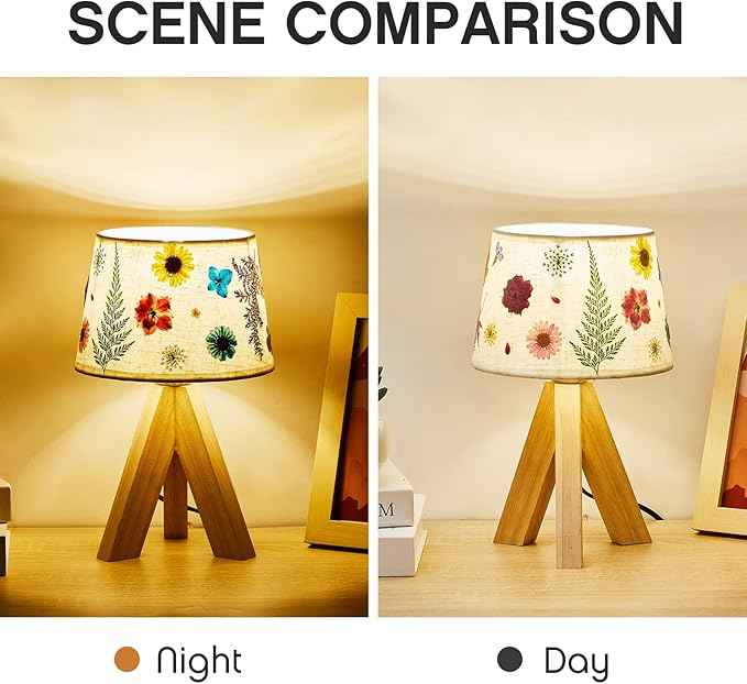 Hortsun Pressed Flower Lamp Vintage Table Small Lamp Cottagecore Decor Boho Night Light Decorative Rustic Night Light for Bedroom, Living Room or Office, Valentine Gift for Women (Trapezoid)