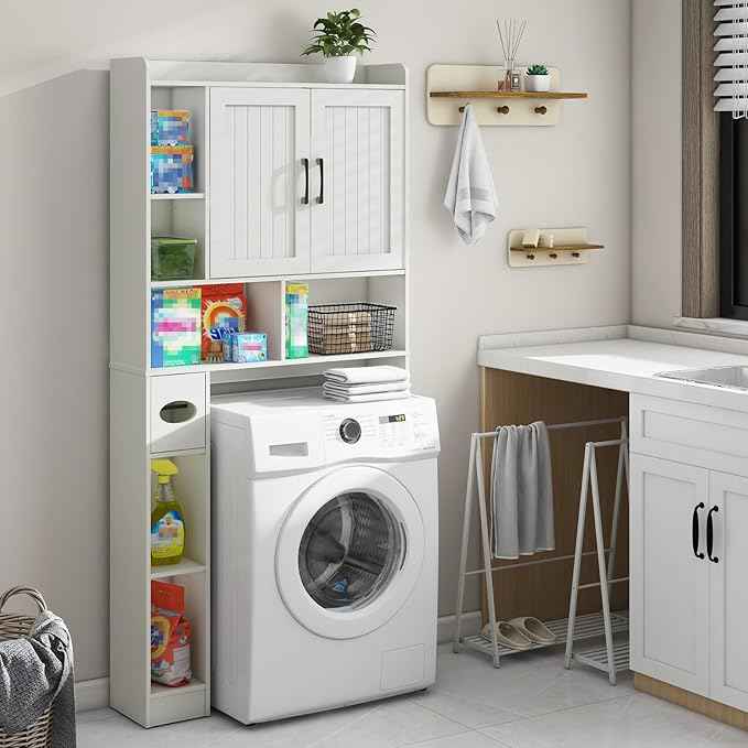 Over The Toilet Storage Cabinet, Farmhouse Storage Cabinet Over Toilet with Barn Door，Home Space-Saving Toilet Rack, for Bathroom, Restroom, Laundry