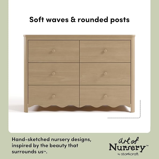 Storkcraft Casablanca 6 Drawer Dresser (Driftwood) – GREENGUARD Gold Certified, Sturdy Dresser for Nursery Bedroom with Spacious Storage, Interlocking Drawer System, Pre-Installed Tracks