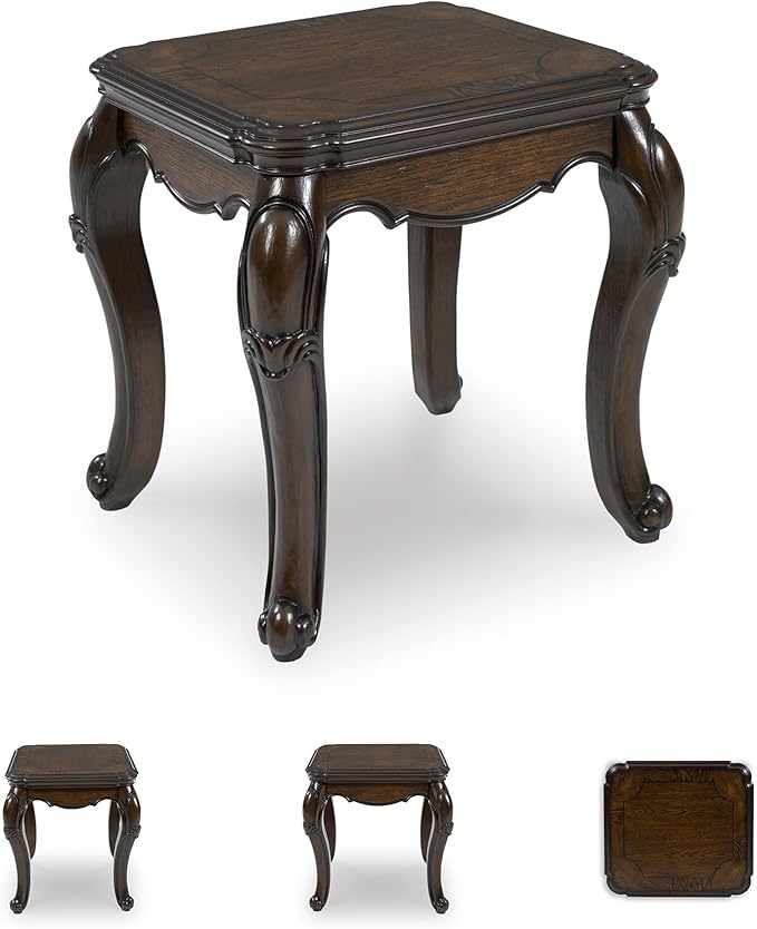 Signature Design by Ashley Maylee Classic End Table with Cabriole Legs, Dark Brown