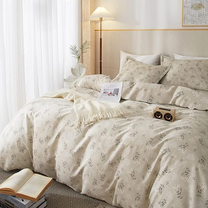 LifeTB Boho Floral Comforter Set Full Size Vintage Style Floral Bedding Comforter with 2 Pillowcases Garden Flower Leaves Botanical Comforter Set Soft Fluffy 3 Pieces Bedding Set for Girls Women