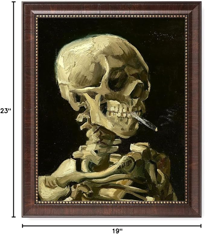 DECORARTS - Vincent Van Gogh Head of a Skeleton with a Burning Cigarette Framed Wall Art, Giclee Print with Antique Brown Frame for Office or Study Decor, Picture Size 16x20 Total 19x23 Made in USA