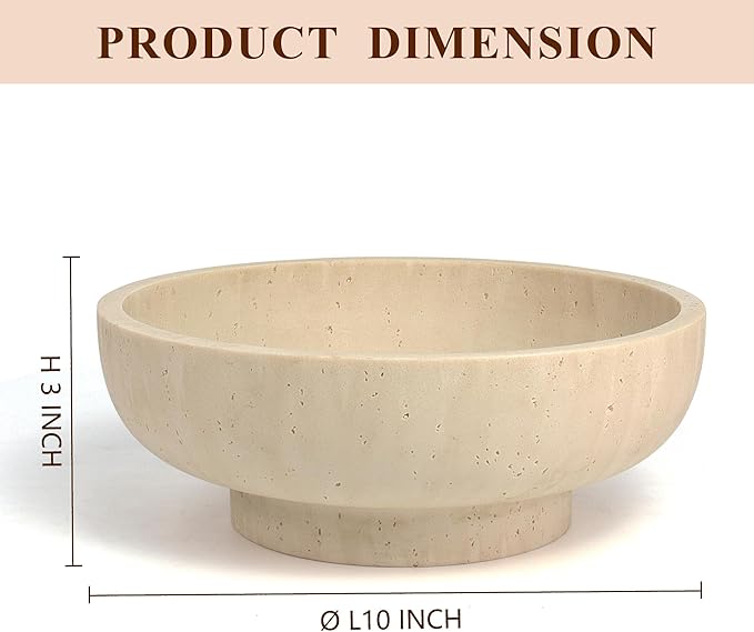 Large Decorative Bowl, Fruit Bowl for Kitchen Counter, Modern Resin Bowl for Home Decor, Key Holder for Entry Table, Artificial Travertine Beige