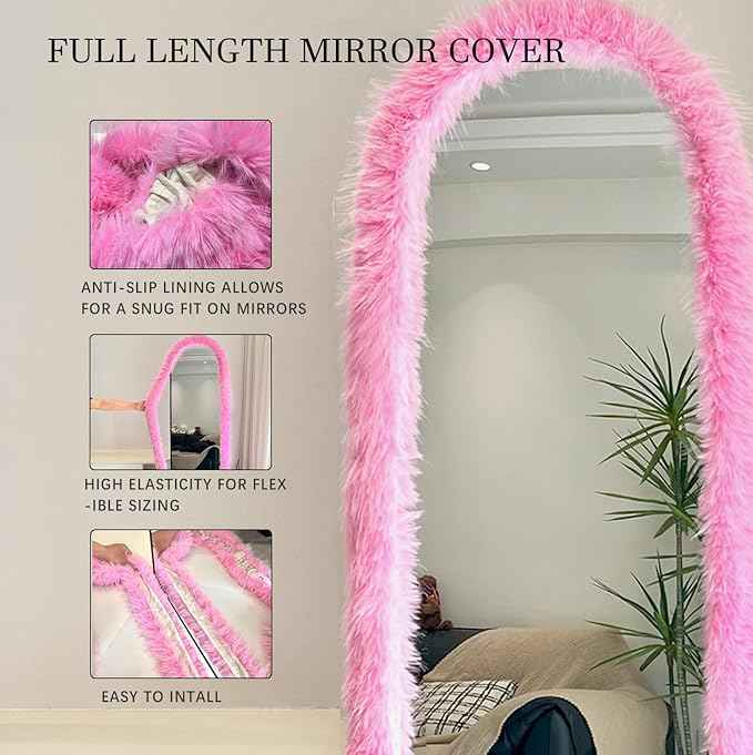 Fluffy Mirror Frame Cover for Arched & Full-Length Mirrors (59"x16") – Stretchy, Non-Slip Fit, 6 Neutral Colors – Soft & Durable Décor (Mirror Not Included)