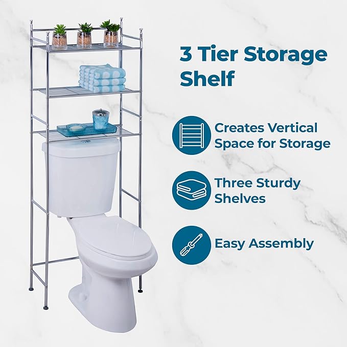 Honey-Can-Do BTH-05079 3-Tier Metal Bathroom Shelf Space Saver, 9.45 x 22.83 x 59.84, Chrome
