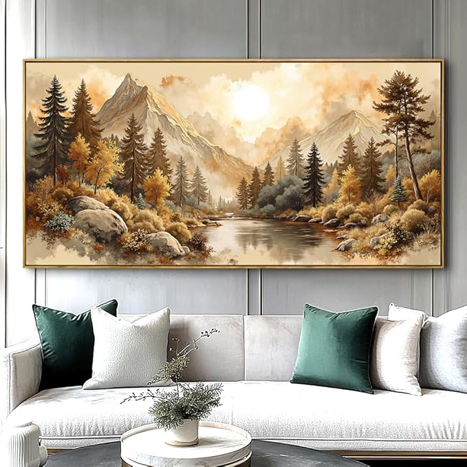 Landscape Wall Art - Framed Modern Canvas Painting for Living Room, Bedroom Home Office Decor, 48x24 Inch Ready to Hang