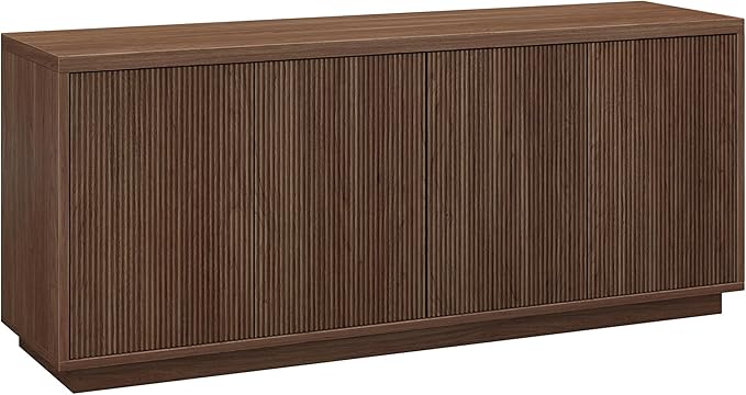 Henn&Hart Fluted TV Stand for TVs up to 65'' with 2 Concealed Ribbed Storage Cabinets and Adjustable Shelves for Living Room, Family Room, or Office, Medium Walnut