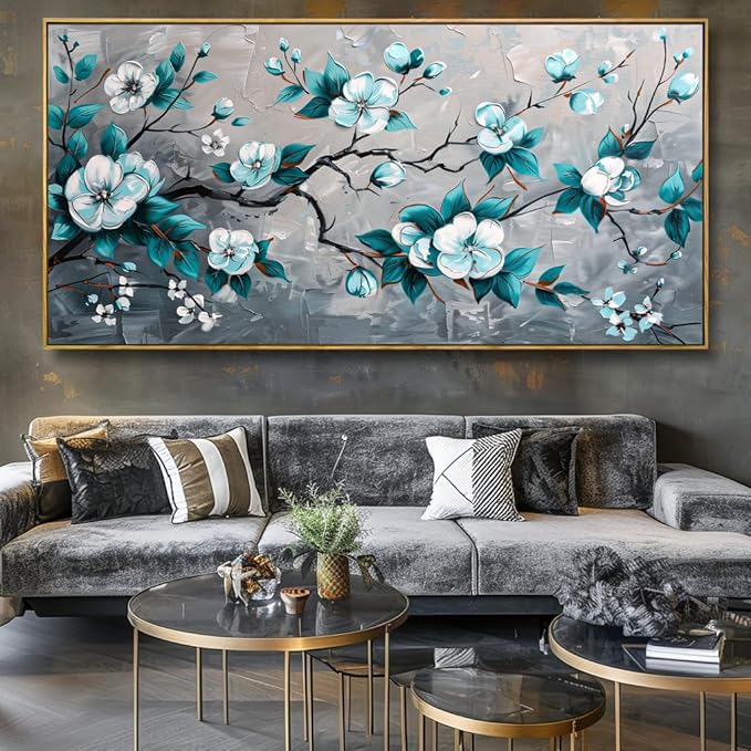 Wall Art Rustic Flowers Wall Decor Nature Wall Art Plum Blossom Canvas Painting for Bedroom Living Room Dining Room Home Office Decor 24"x48" with Framed