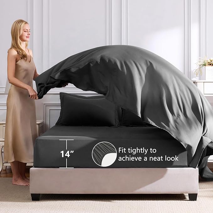 CozyLux King Size Comforter Set Dark Grey - 7 Pieces Bed in a Bag King, Luxury Soft Bed Set for All Seasons, Bedding Set with Down Alternative Comforter, Sheets, Pillowcases & Shams