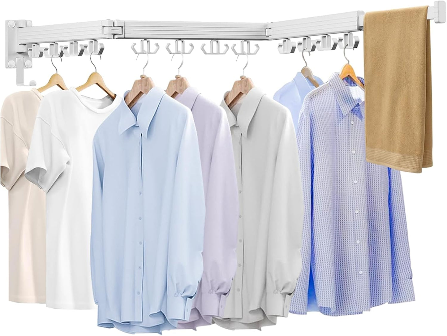 Wall Mounted Clothes Drying Rack, Laundry Drying Rack Wall Mount, 3-Fold Drying Rack Clothing, Foldable Clothes Drying Rack with 12 Dual Hooks Organization for Laundry Room Indoor - White - Décor Diaries