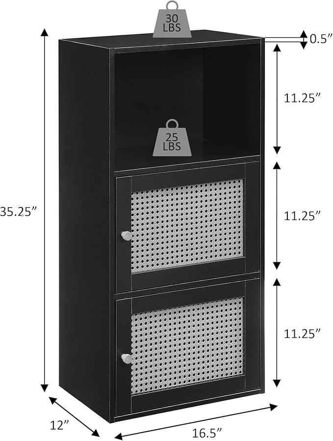 Convenience Concepts Xtra Storage Boho Weave 2 Door Cabinet 16.5" - Modern Storage Organizer with Shelf, 2 Cabinet Doors, for Living Room, Bathroom, Office, Den, Brown Autumn Haze/Beige Barley