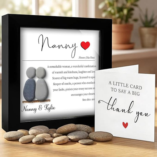 Personalized Grandma Pebble Art Frame, Custom Grandma & Daughter or Son Wooden Plaque with Natural Stone, Best Nanny Frame Gift for Mother’s Day, Meaningful Gifts for Nana, Women, Home Decoration