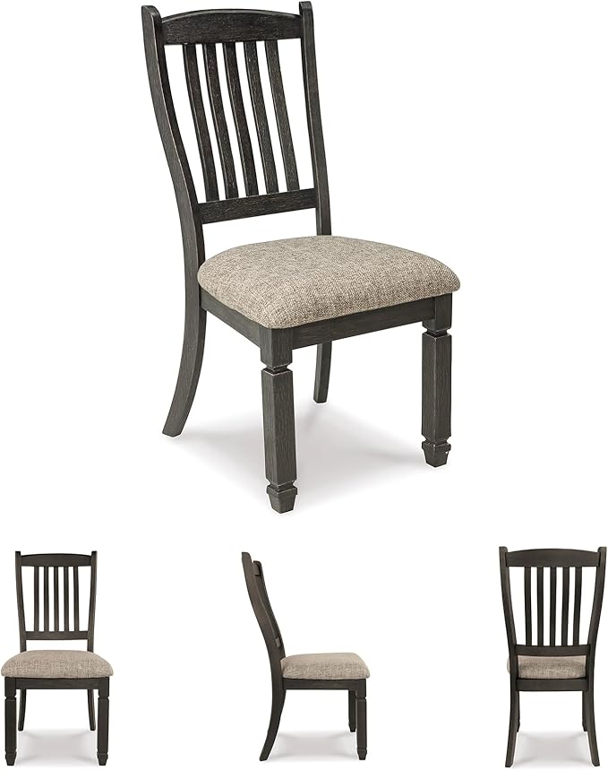Signature Design by Ashley Tyler Creek Dining Room Upholstered Side Chair, 2 Count, Solid Wood, 19.25" H, Black and Grayish Black