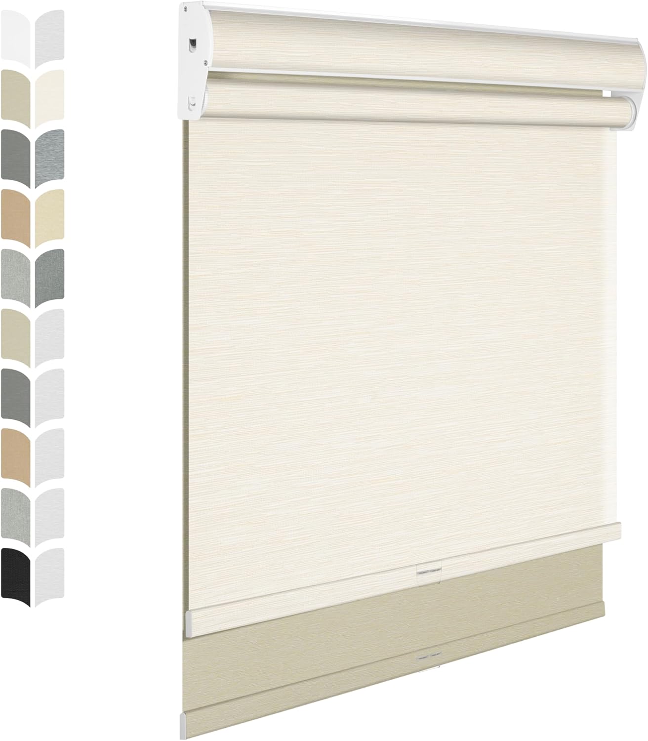 BERISSA Dual Roller Shades with Cassette Valance, Double Window Shades Blackout and Light Filtering, Day and Night for Home Office Door. Striped Jacquard Beige, 55 W x 56" H