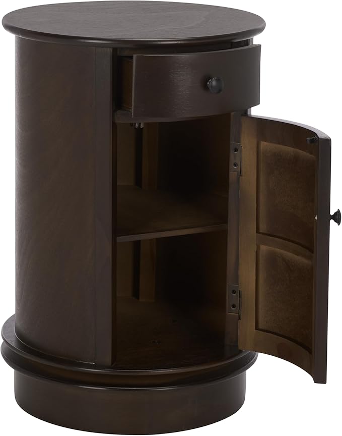 SAFAVIEH Home Collection – Tabitha Dark Chocolate Accent Table, Round Swivel Side Table with 1 Drawer & Interior Cabinet Storage, Classic Pedestal Design, Fully Assembled (AMH5712F)