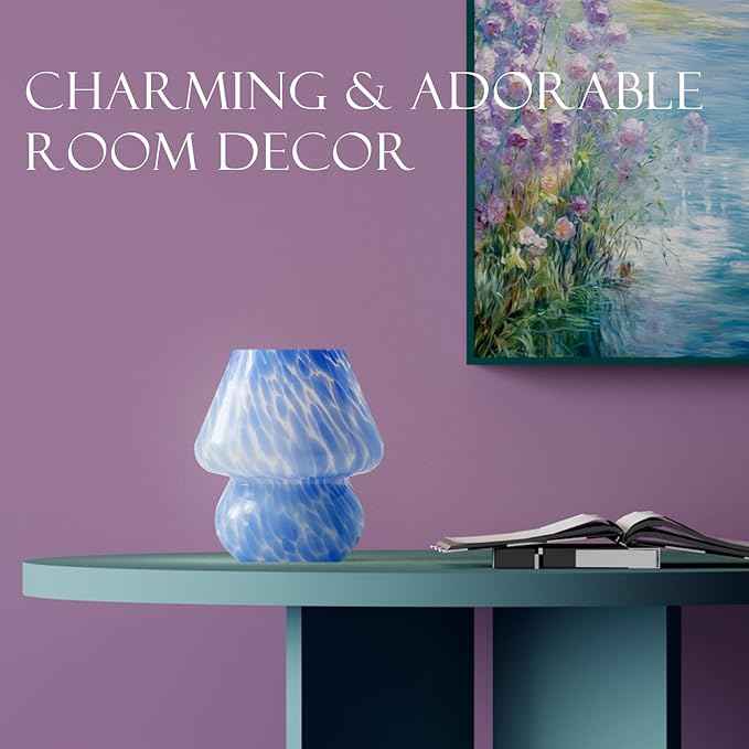 Mushroom Lamp Table Lamp for Bedroom,Small Desk Bedside Lamps for Living Room,Mushroom Decor Cute Mini Modern Mid Century Lamps for Night Stands (Blue)