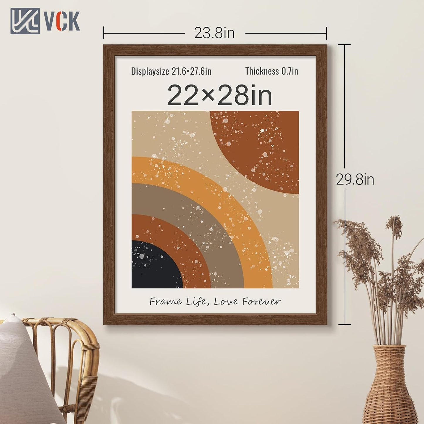 VCK 22x28 Picture Frame 3 Pack, Brown Wood Poster Frame with Exclusive Wood Grain, Wall Mounting Hanging