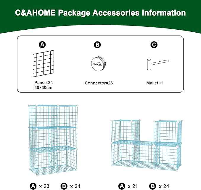 C&AHOME Wire Cube Storage, 6 - Cube Organizer Metal C Grids, Modular Shelves Units, Closet Organizer, Ideal for Home, Office, Living Room, 36.6”L x 12.4”W 36.6”H, Blue UWCS3006B