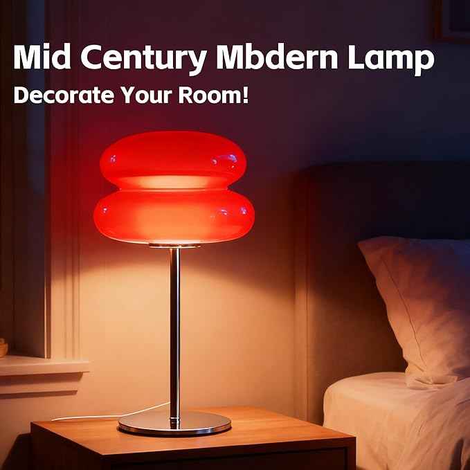 Bedroom Mushroom lamp, Medieval Modern Bedside Table lamp, dimmable Retro Egg Tart Headlight, Unique Home Mushroom Decoration Aesthetic Lovely Living Room Desk lamp (Red)